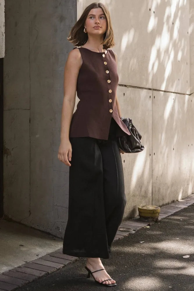 White Closet Linen Pant with Front Seam