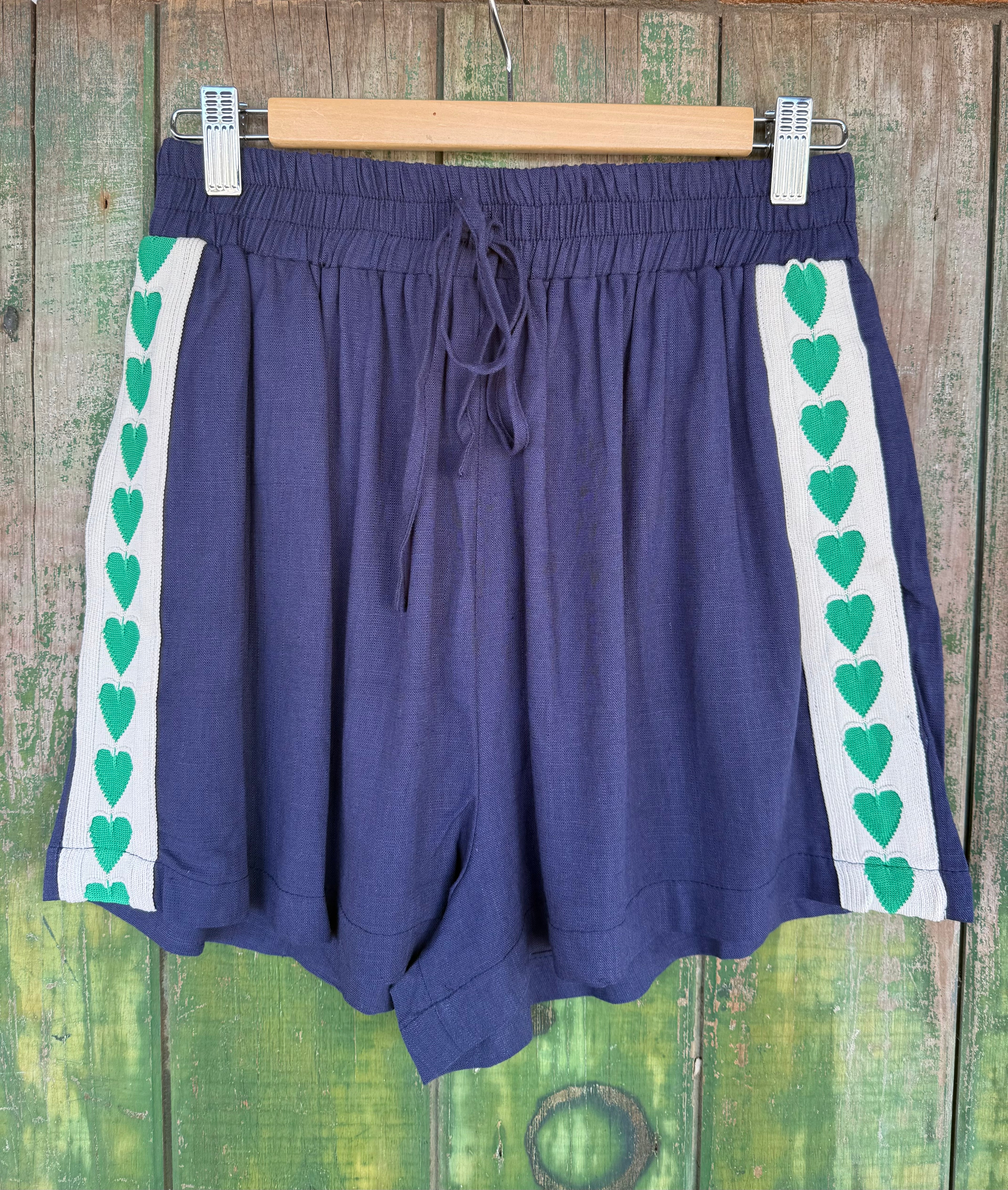 Ebby and I Green heart embroidered Navy short