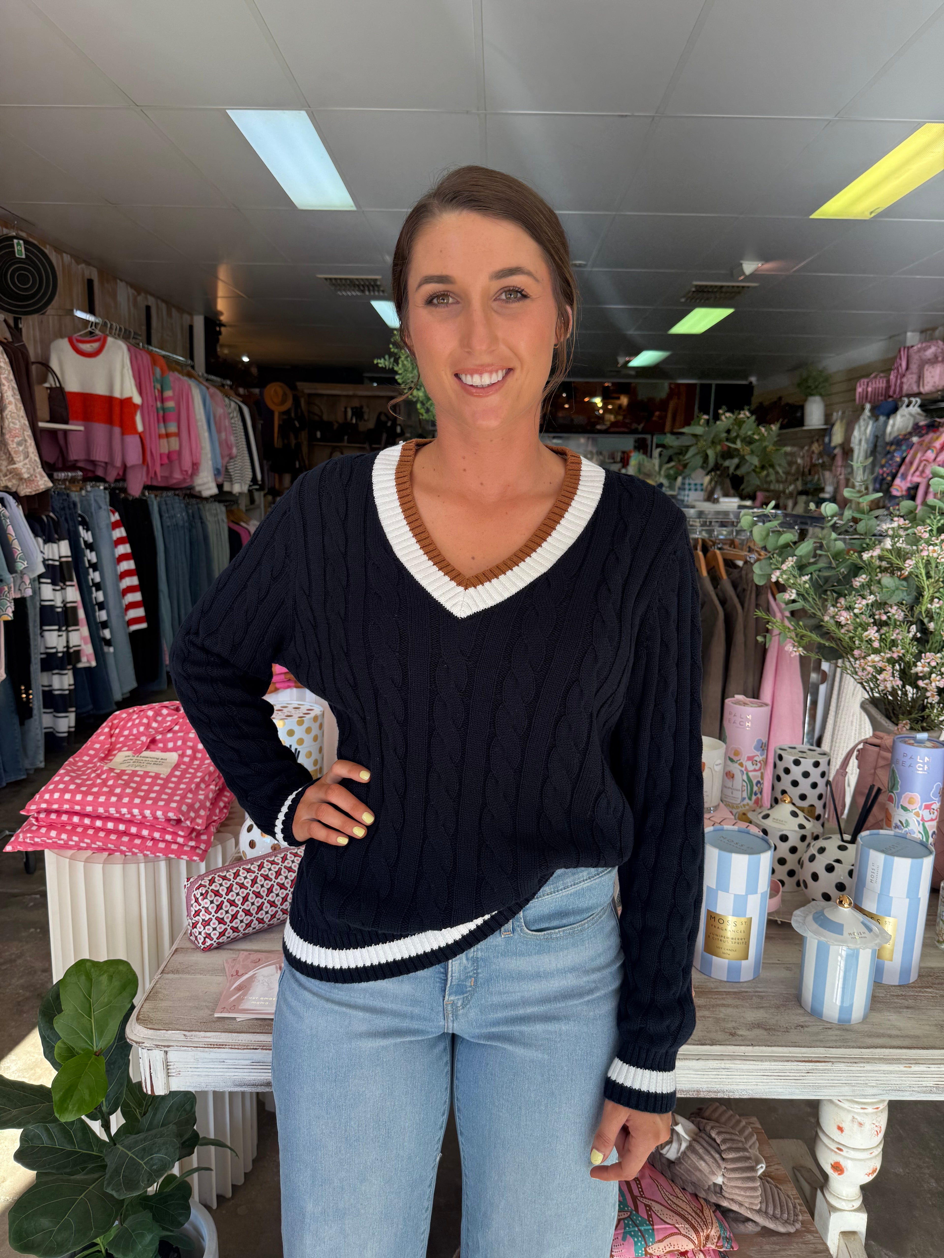 Goondiwindi Cotton Harvest V Neck Cotton Jumper