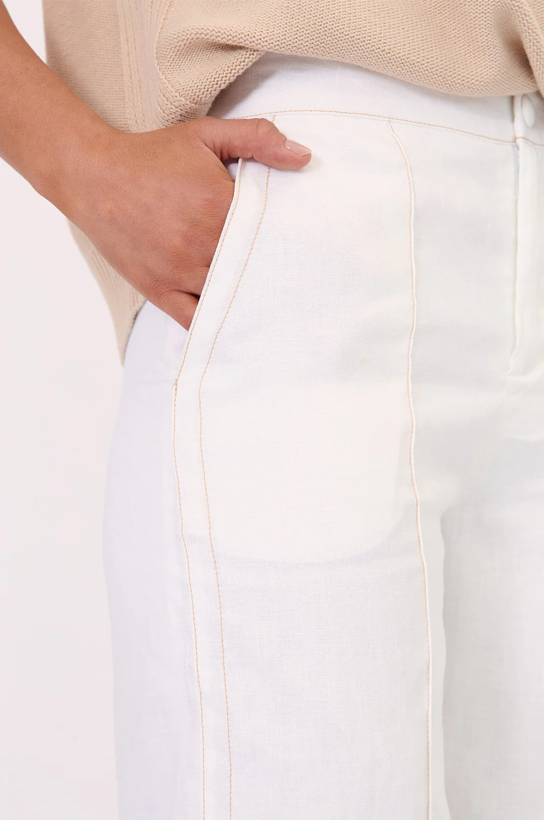 Adorne Alessia Contrast Stitch Lined Linen Pant