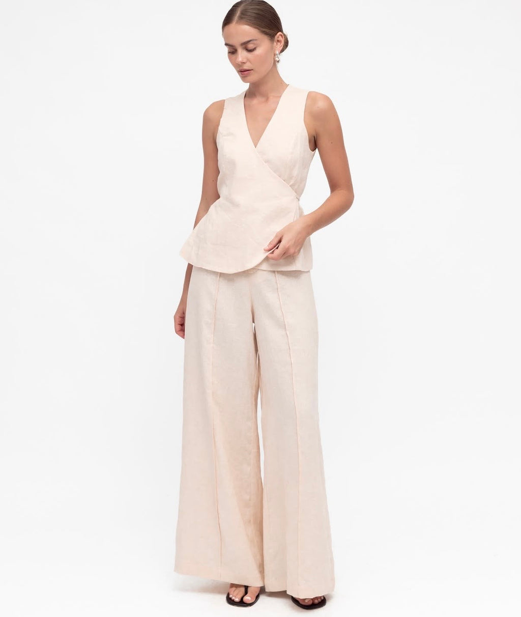 White Closet Linen Pant with Front Seam