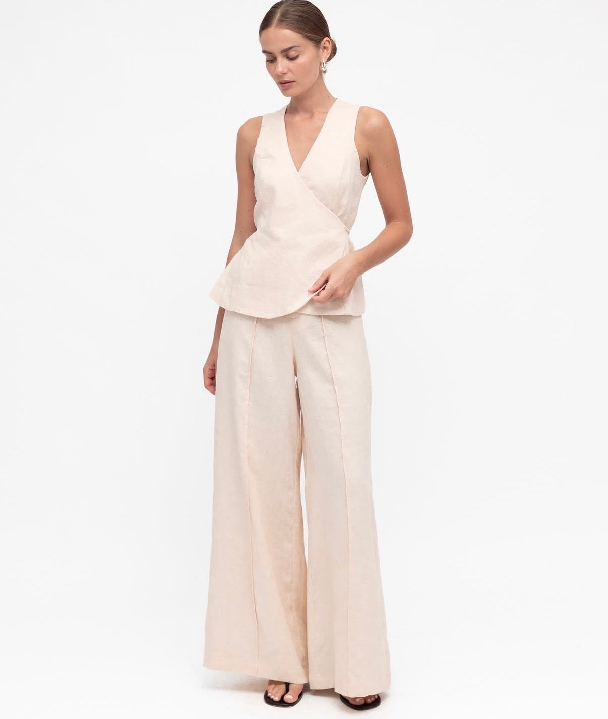 White Closet Linen Pant with Front Seam
