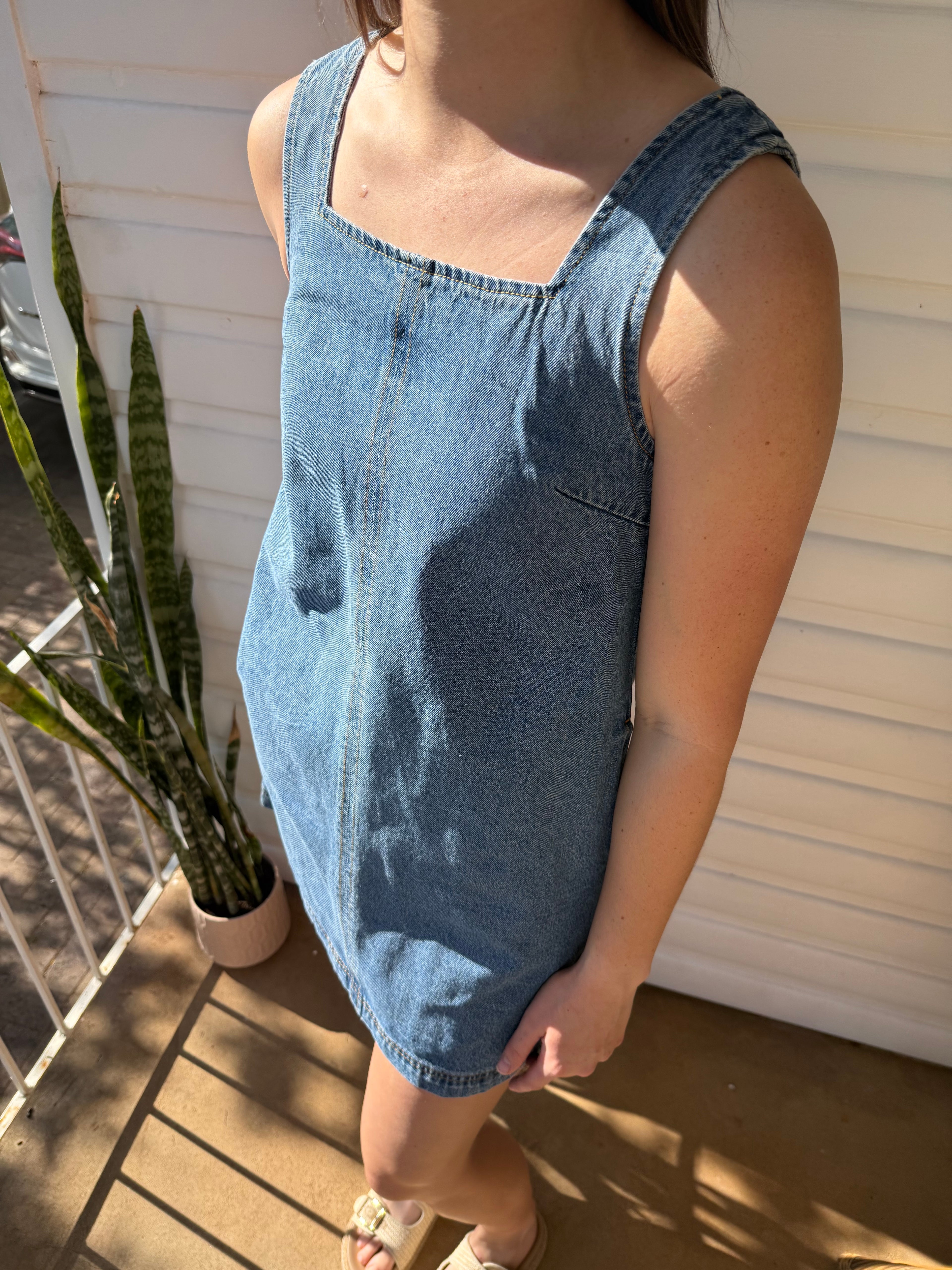 staple the label denim dress Staple The Label Tate Denim Midi Dress In Medium Wash