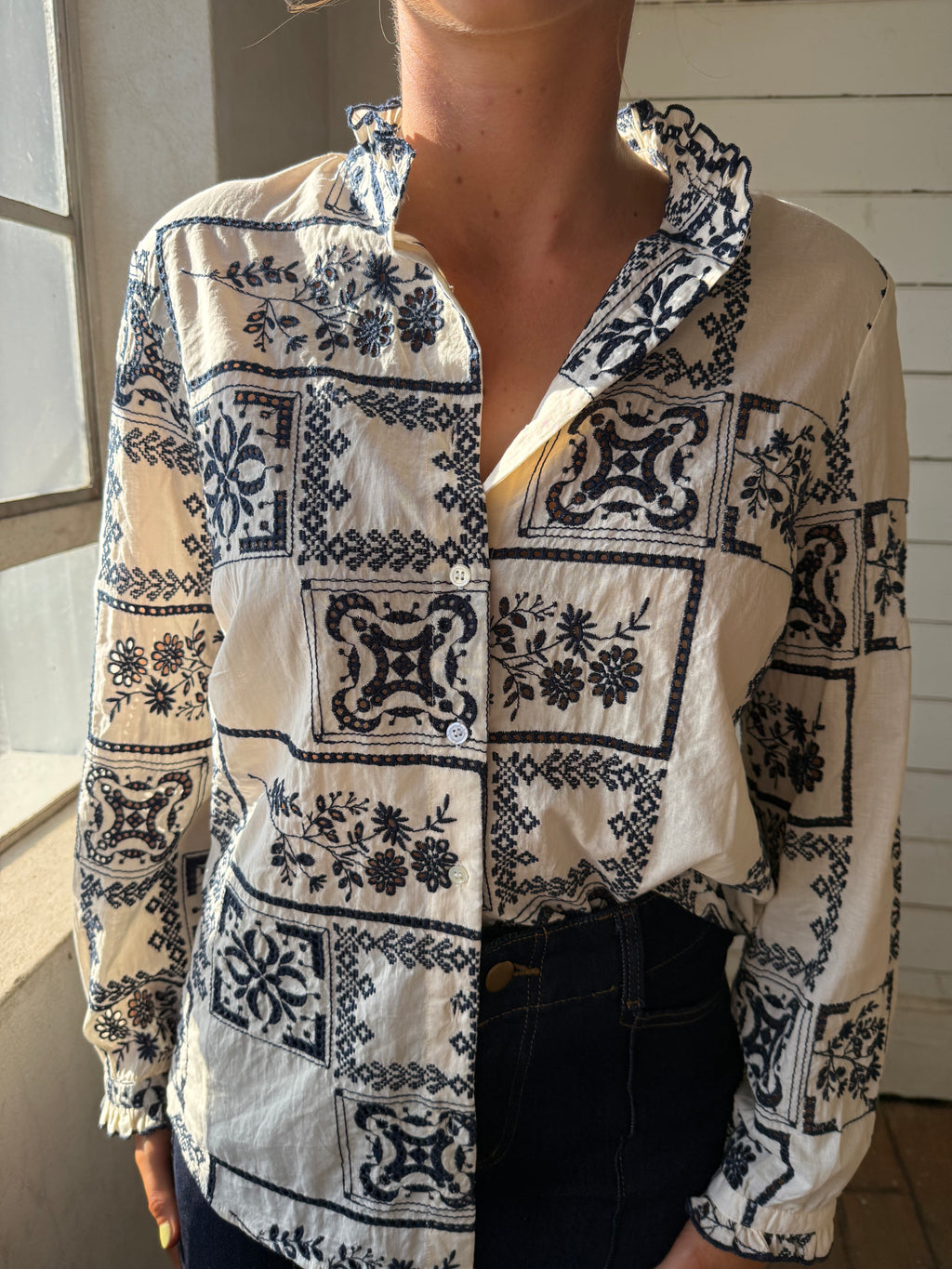 Goondiwindi Cotton Sky Frill Cotton Shirt