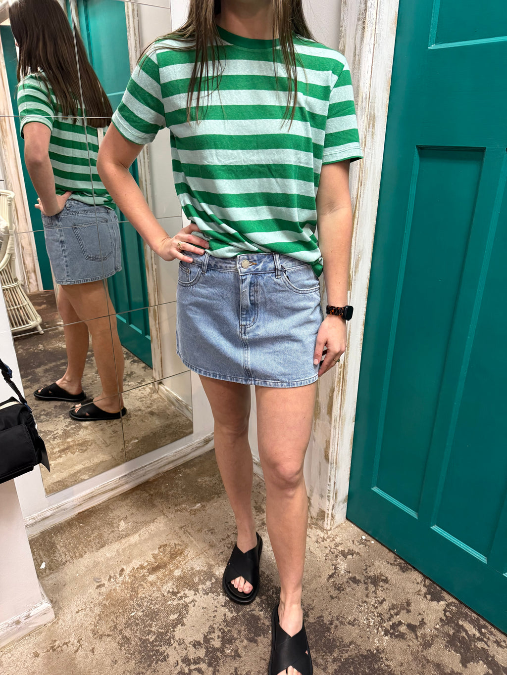 Low Rise Mini Denim Skirt
