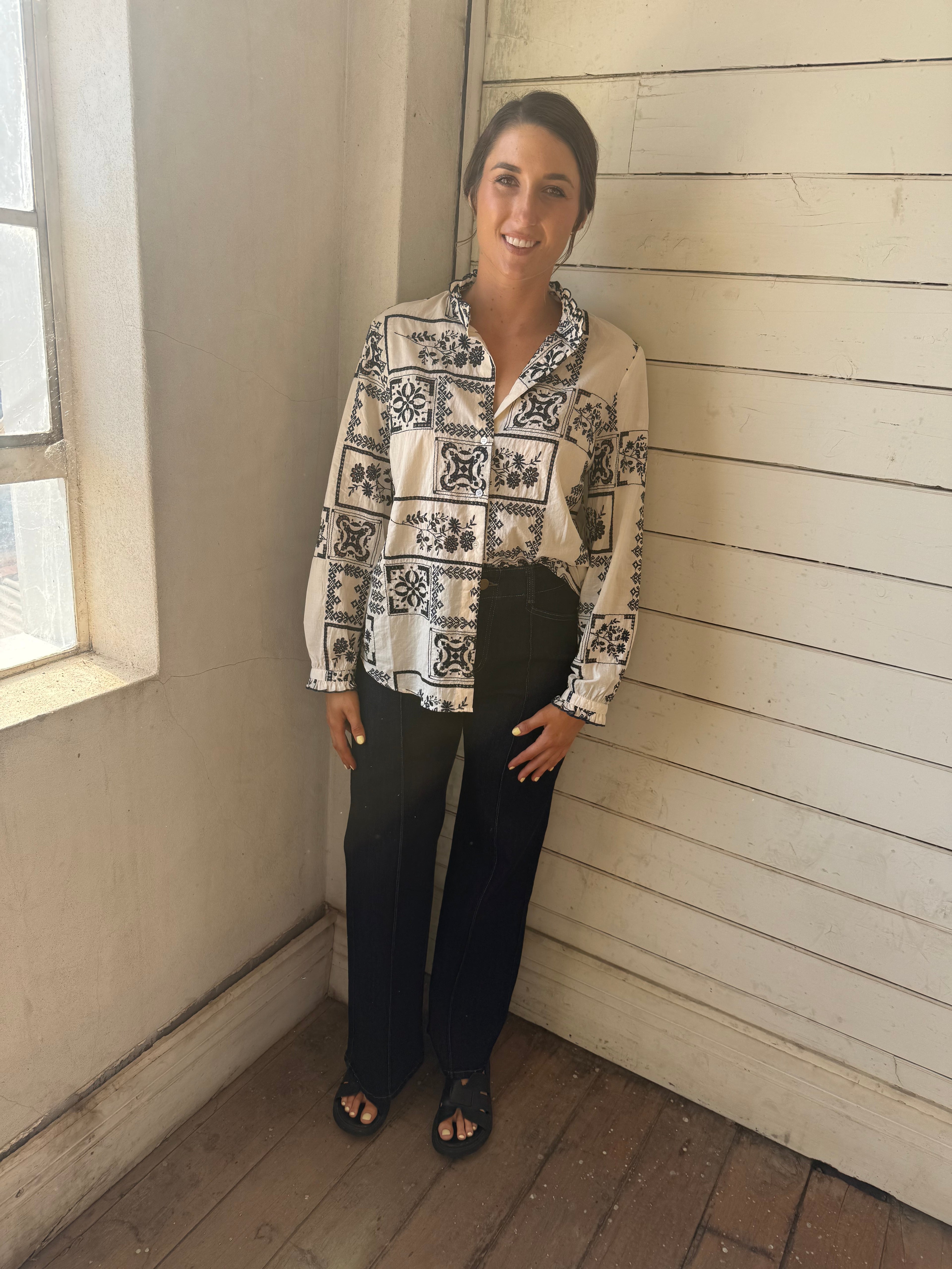 Goondiwindi Cotton Sky Frill Cotton Shirt