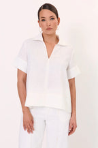 Adorne Solace Contrast Stitch Linen Top