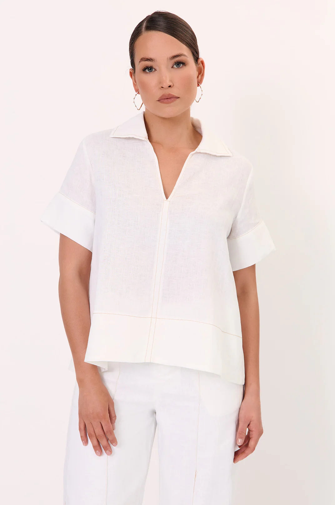 Adorne Solace Contrast Stitch Linen Top
