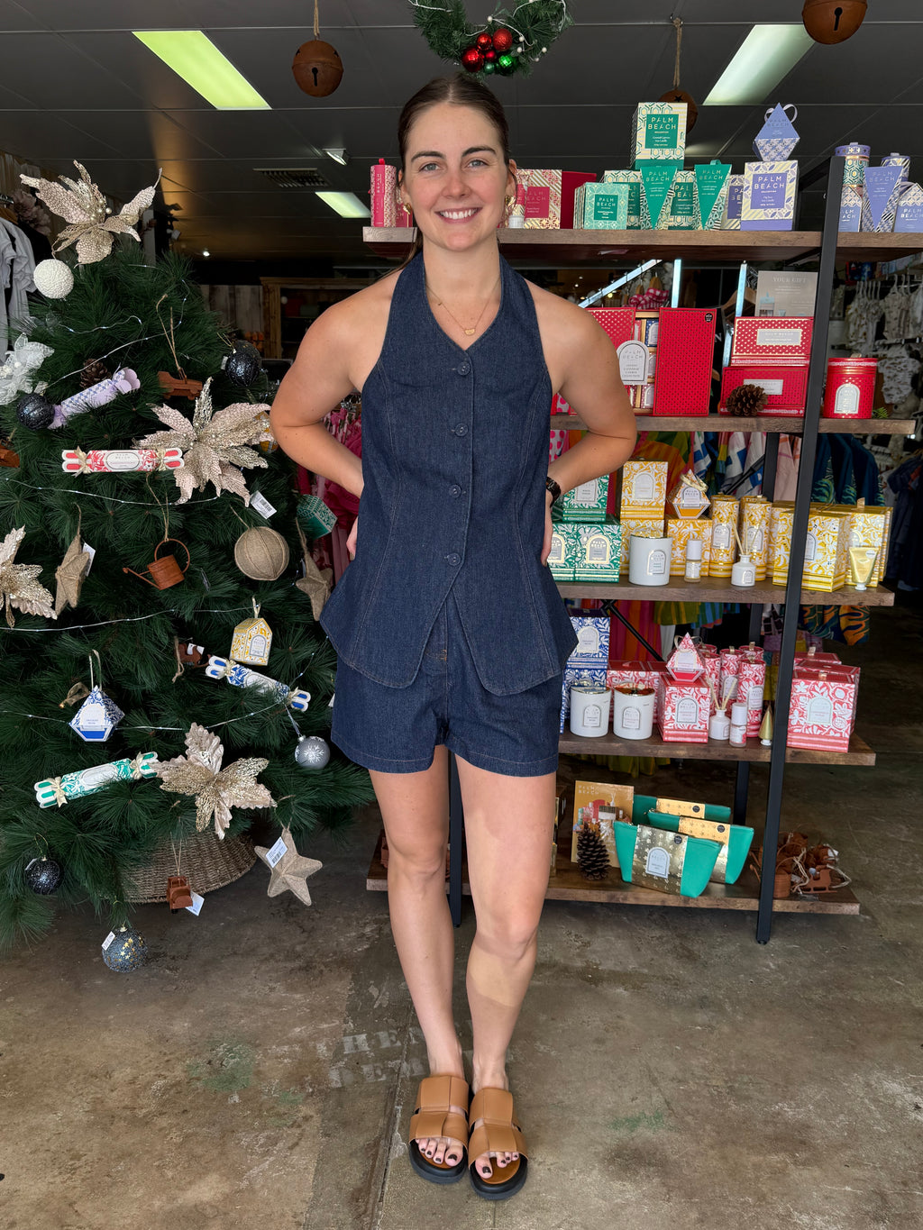 Indikah Denim Halter  Neck Top