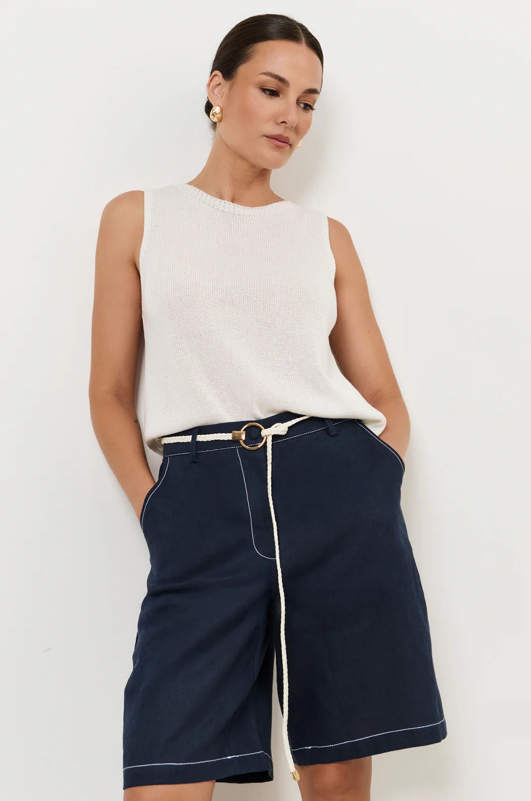 Adorne Heidi contrast stitch Bermuda short