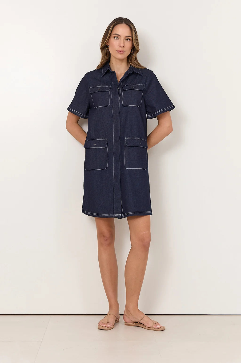 Adorne Erin Lightweight Denim Shirt Dress