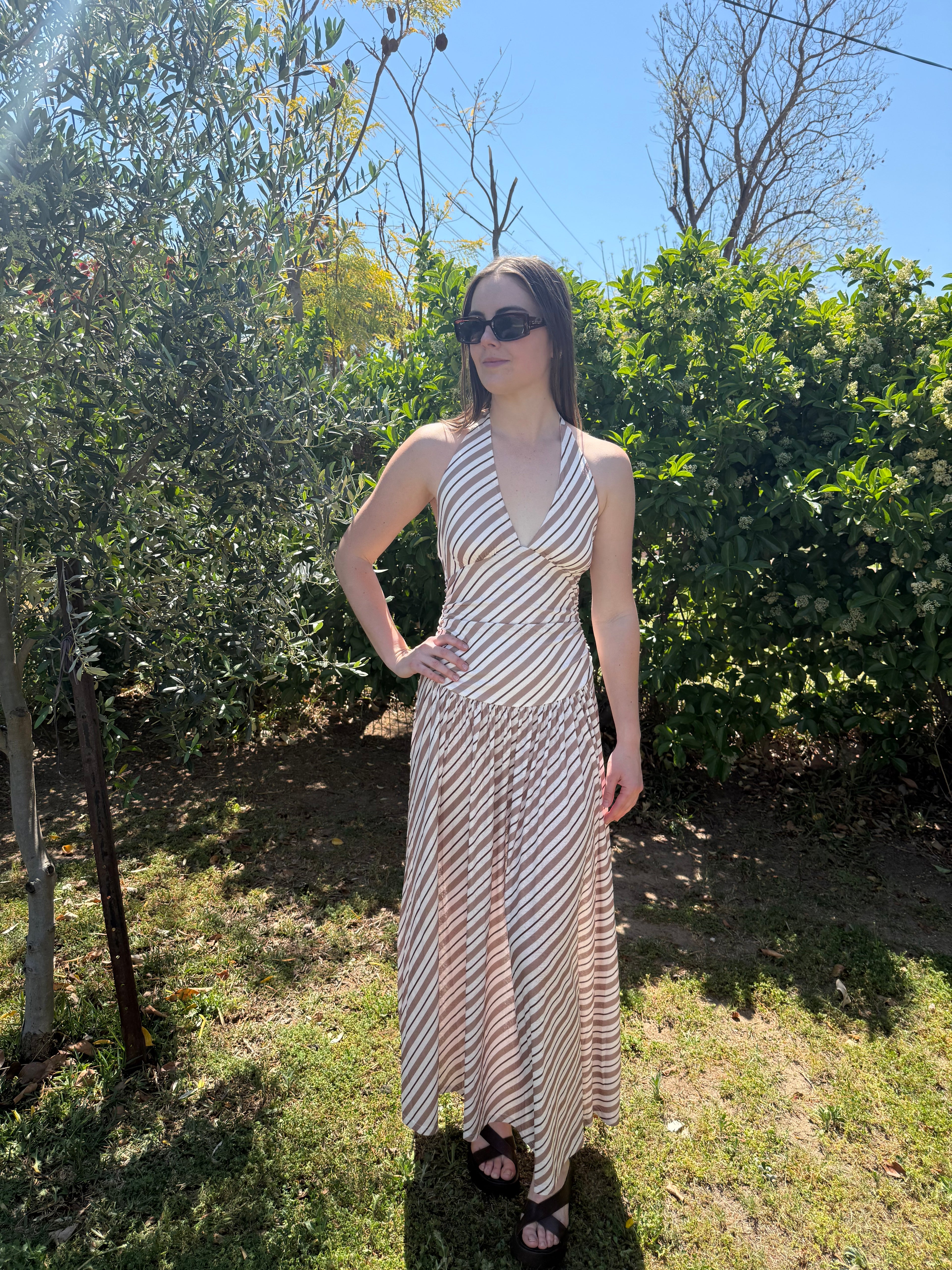 Mink pink Orielle halter mesh dress
