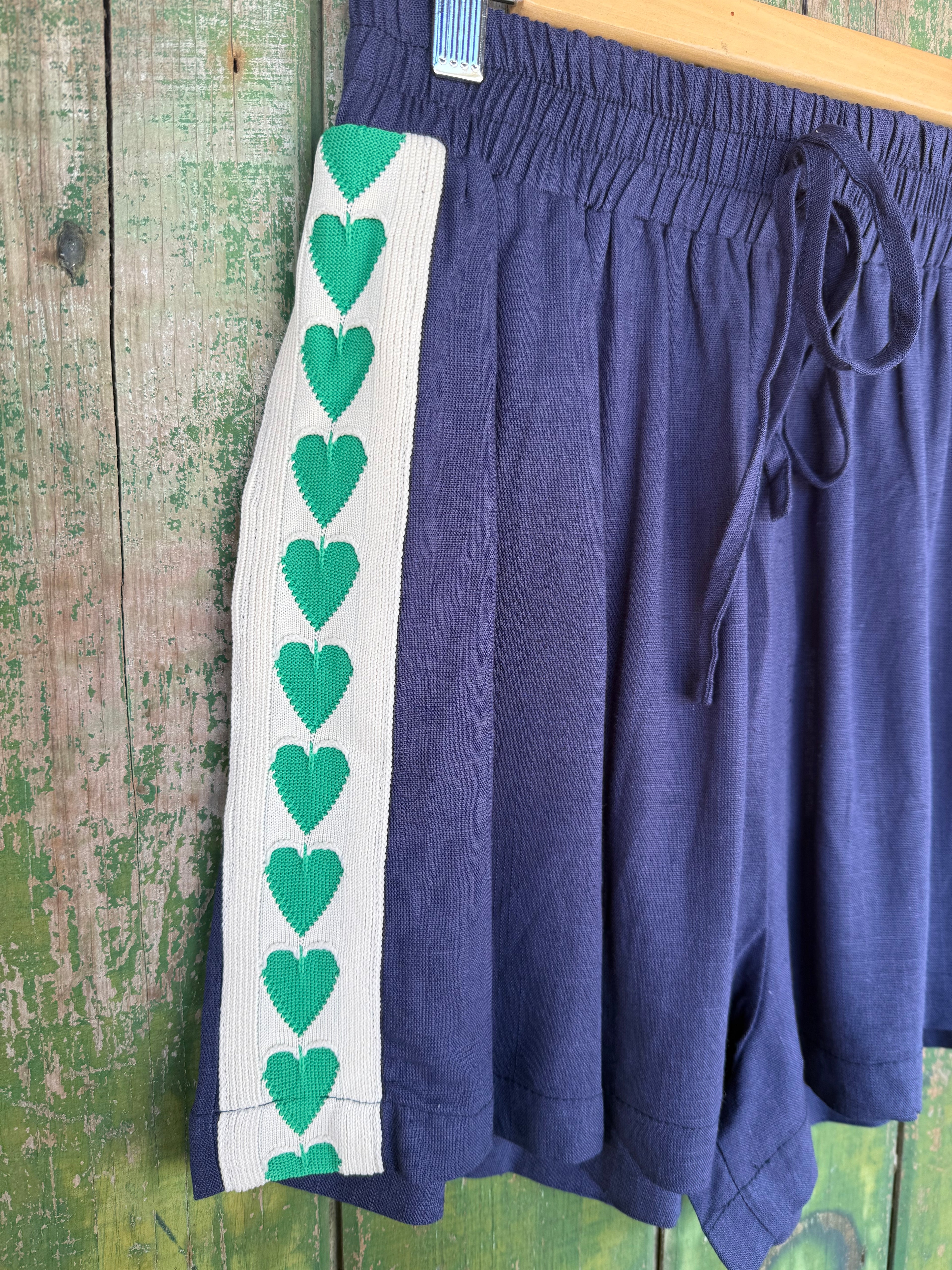 Ebby and I Green heart embroidered Navy short