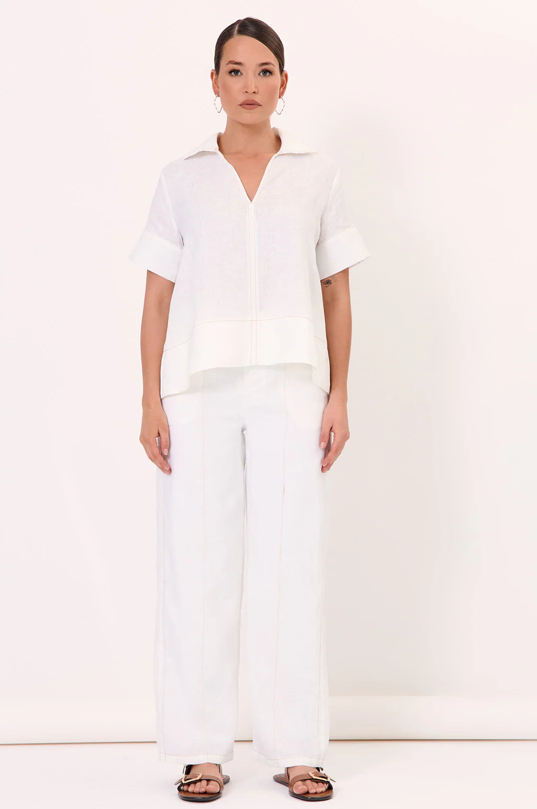 Adorne Alessia Contrast Stitch Lined Linen Pant