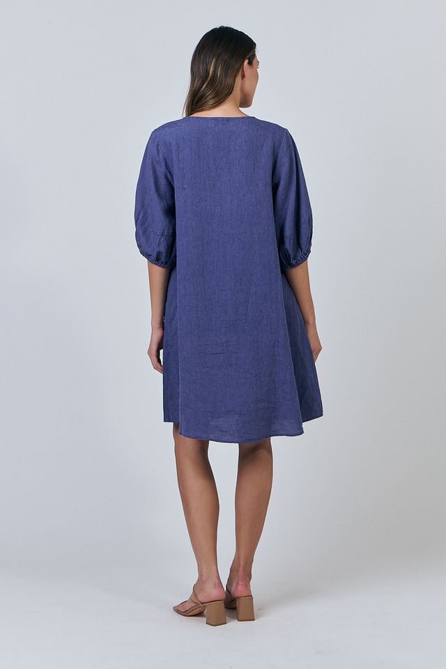 linen 3/4 sleeve dress Fitted 3/4 Sleeve Linen Dress