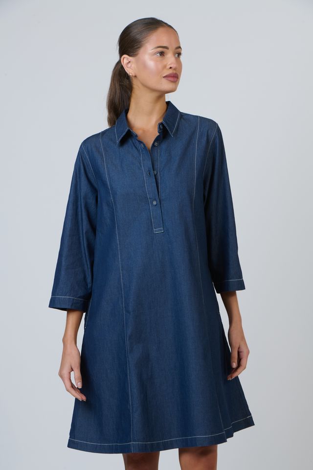 Naturals 3/4 Sleeve Collared A Line Dress