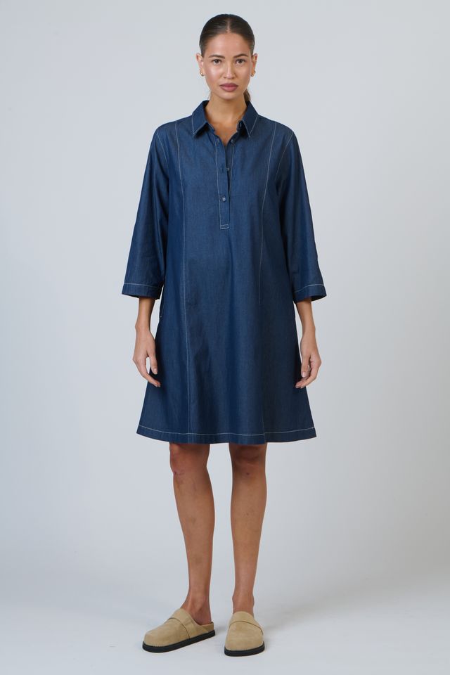 Naturals 3/4 Sleeve Collared A Line Dress