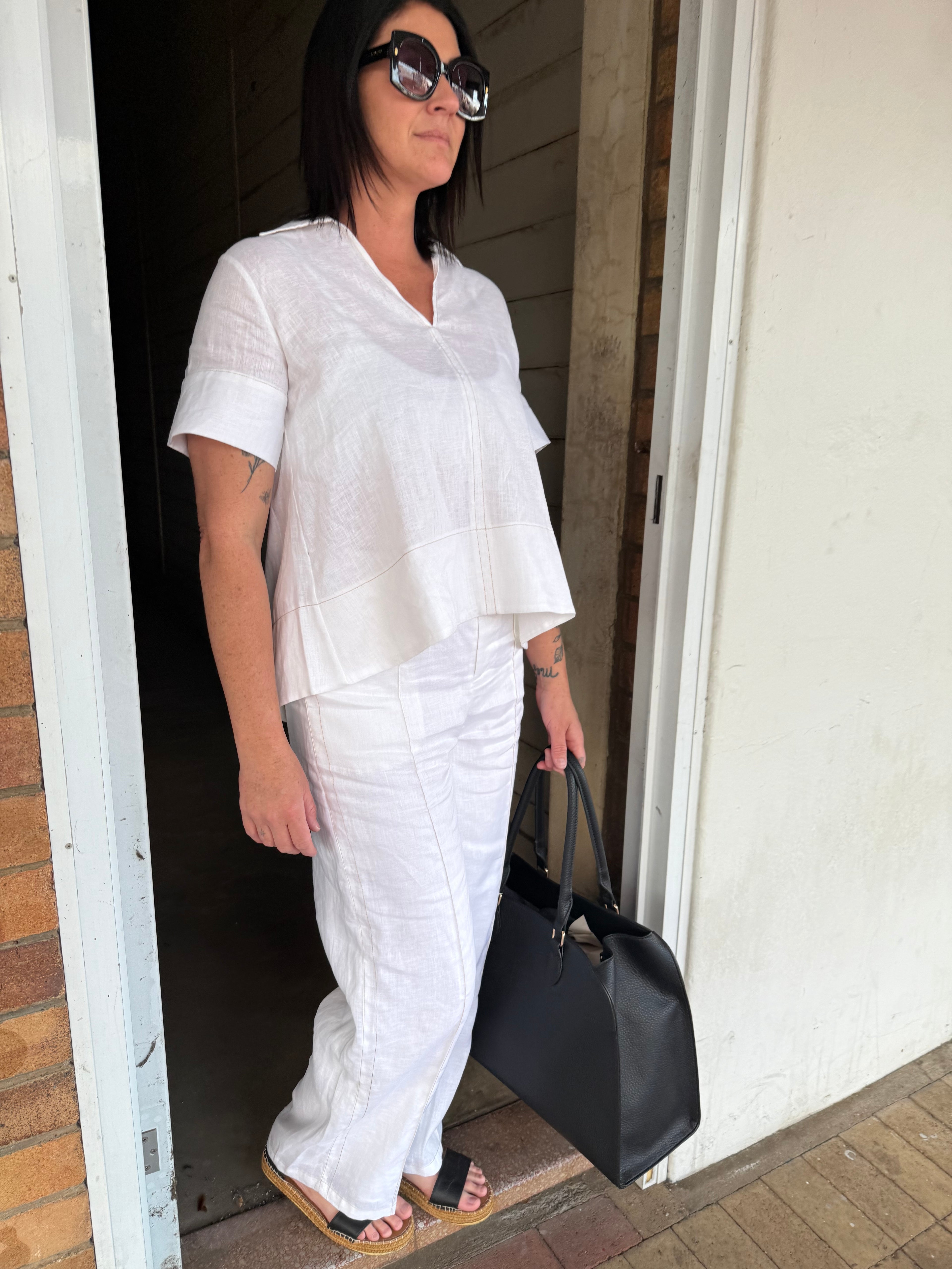 Adorne Alessia Contrast Stitch Lined Linen Pant