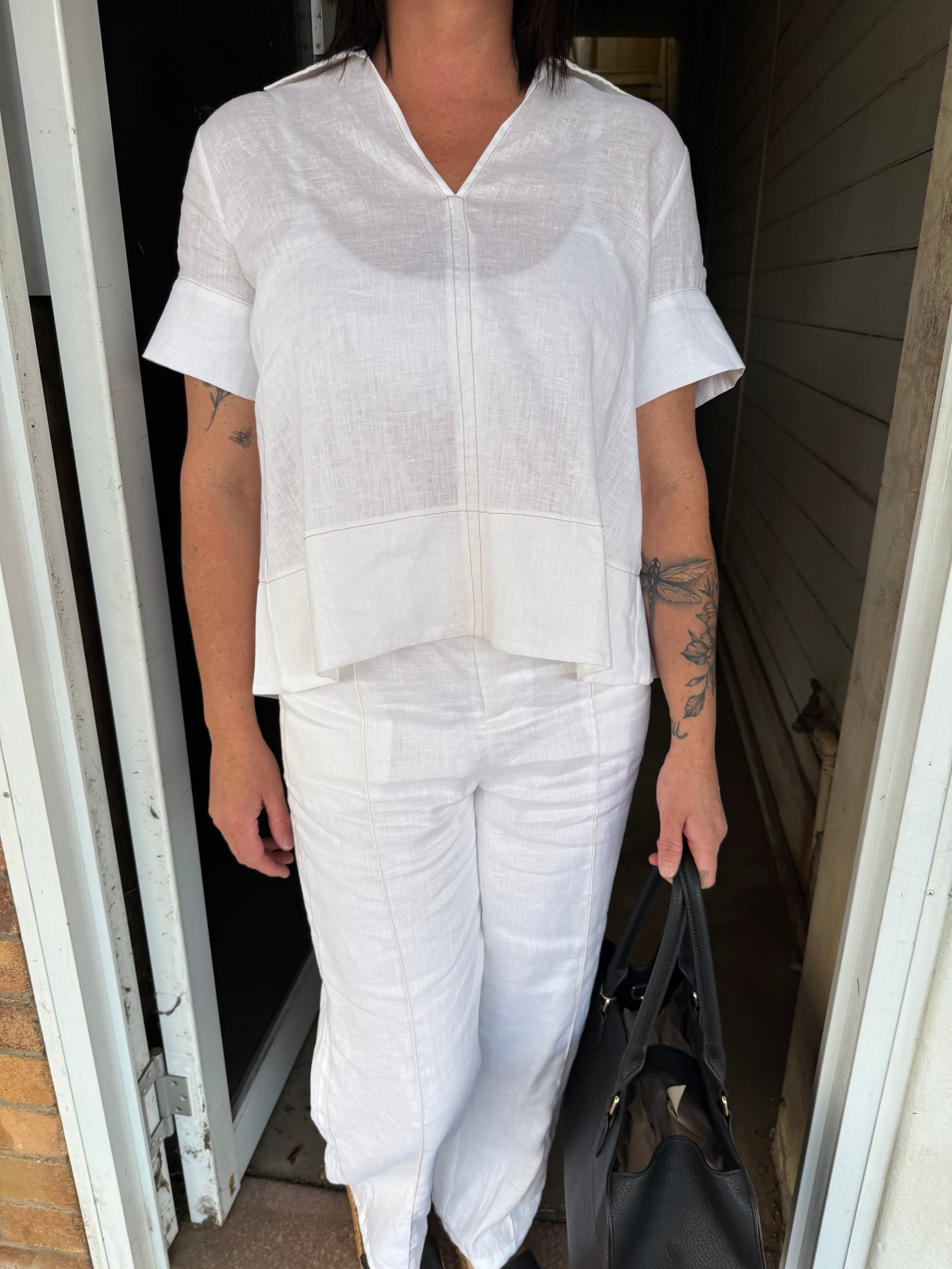 Adorne Solace Contrast Stitch Linen Top