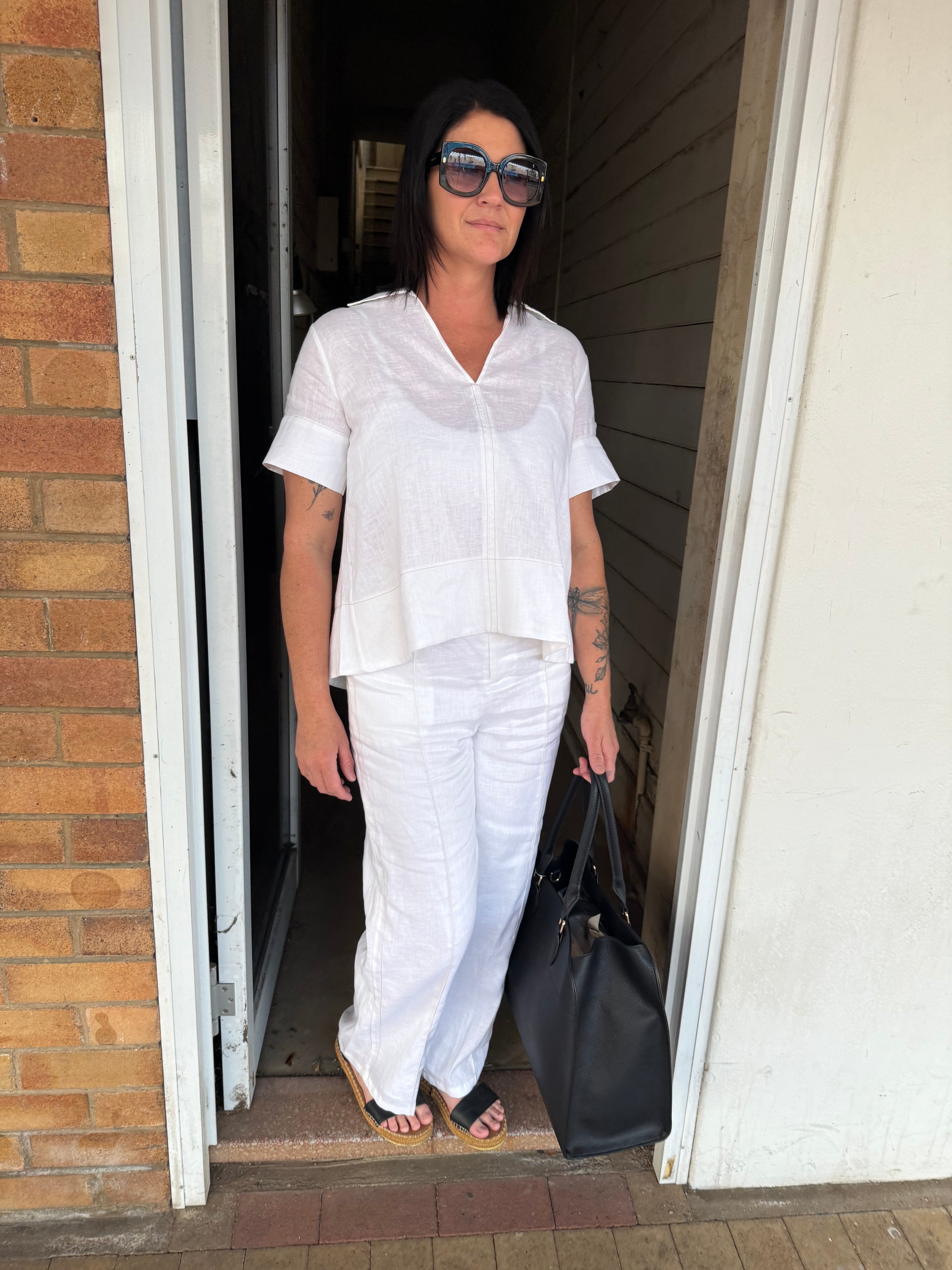 Adorne Alessia Contrast Stitch Lined Linen Pant