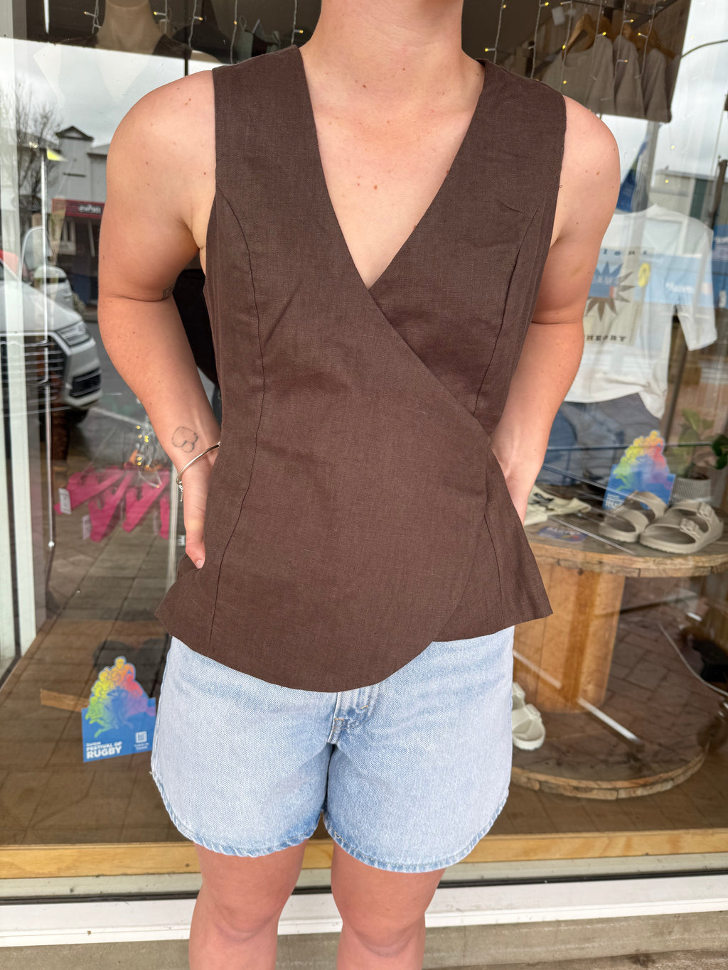 White Closet Linen Wrap Vest Top