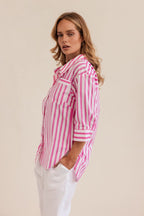 Kaleido Cotton 3/4 Sleeve Collared Shirt