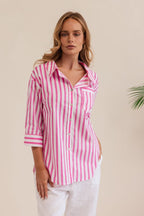 Kaleido Cotton 3/4 Sleeve Collared Shirt