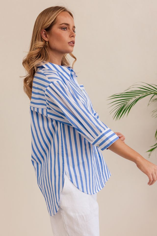 Kaleido Cotton 3/4 Sleeve Collared Shirt