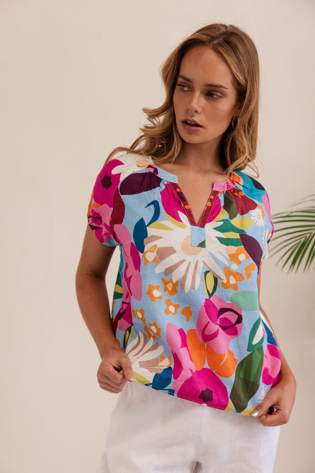 Kaleideo Linen SS Top