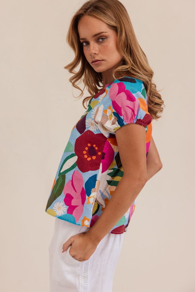 Kaleideo Linen SS Top