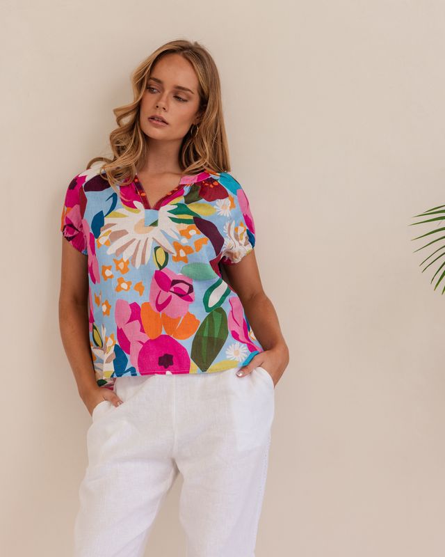 Kaleideo Linen SS Top