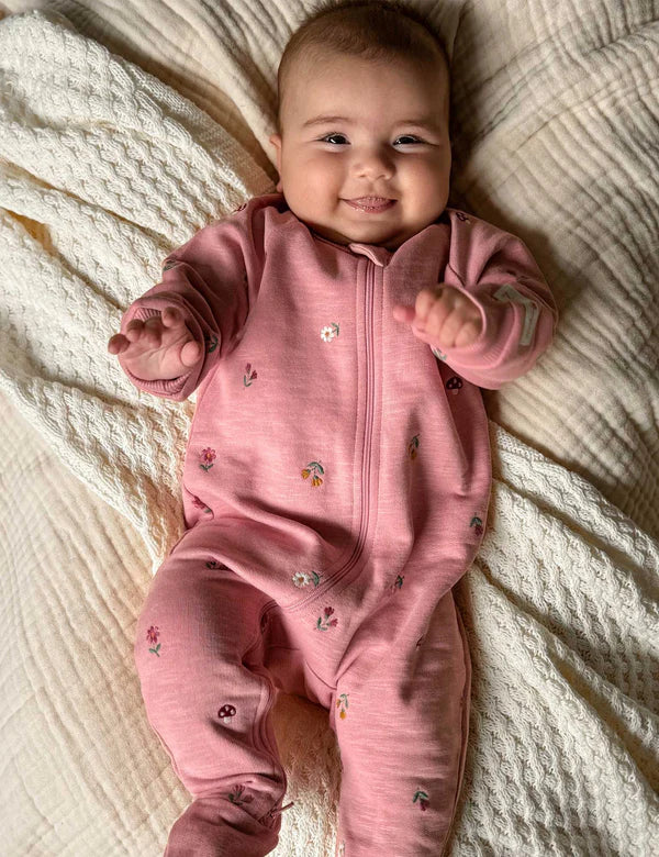Purebaby Embroided Fleece Growsuit