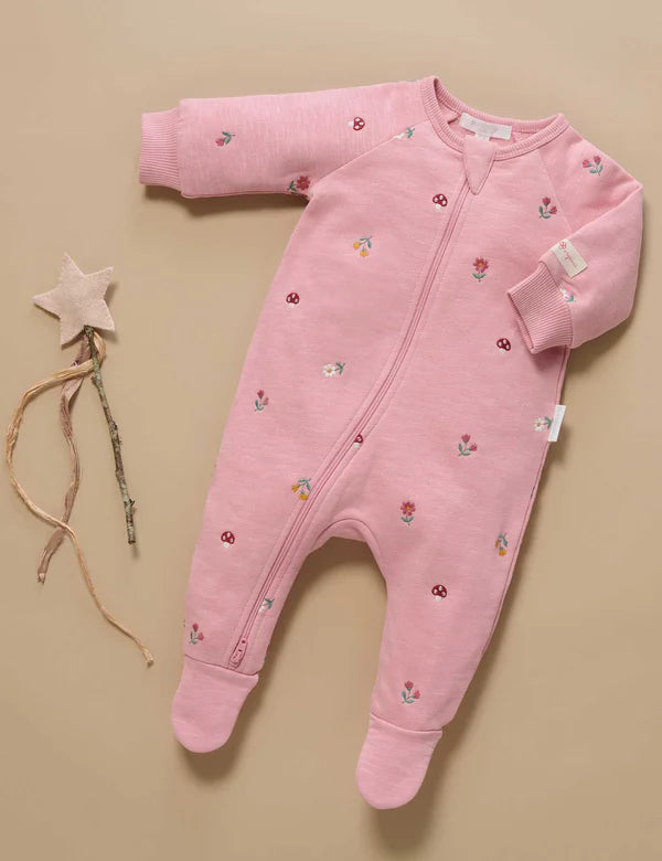 Purebaby Embroided Fleece Growsuit