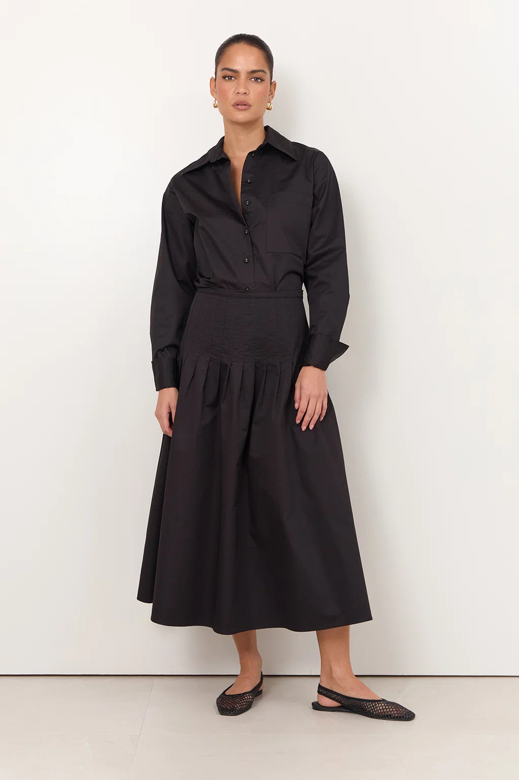 Adorne Briar Shirred Waist Poplin Maxi Skirt