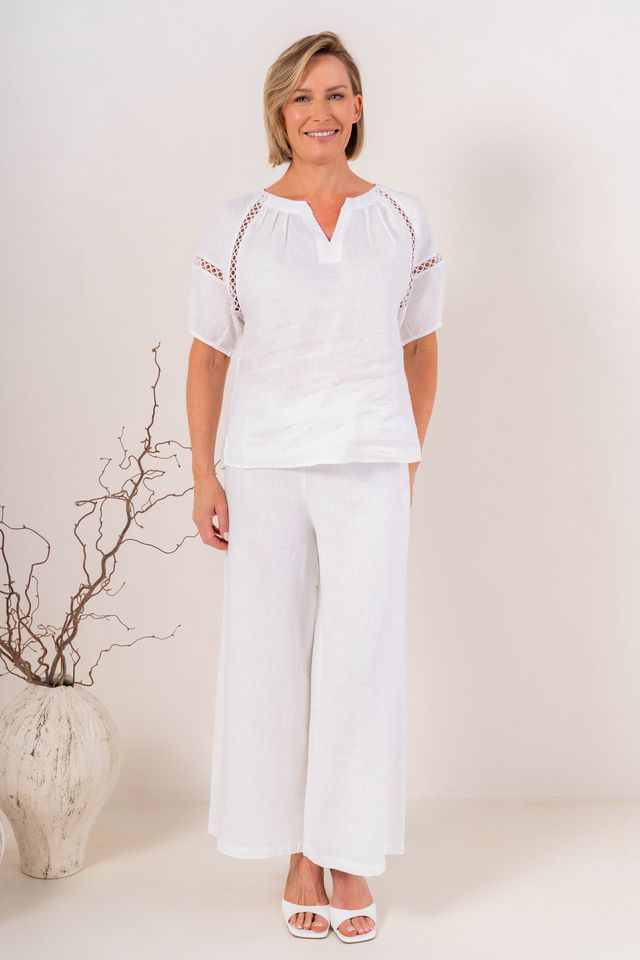 SEE SAW Linen Lace Trim Top
