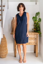 See Saw Linen Ruffle Front Dress
