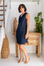 See Saw Linen Ruffle Front Dress