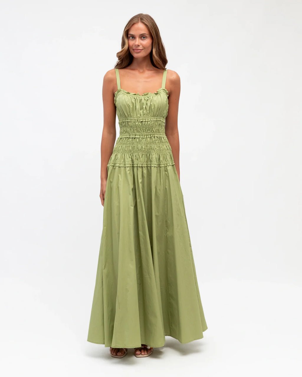 White Closet Shirred Strappy Maxi Dress