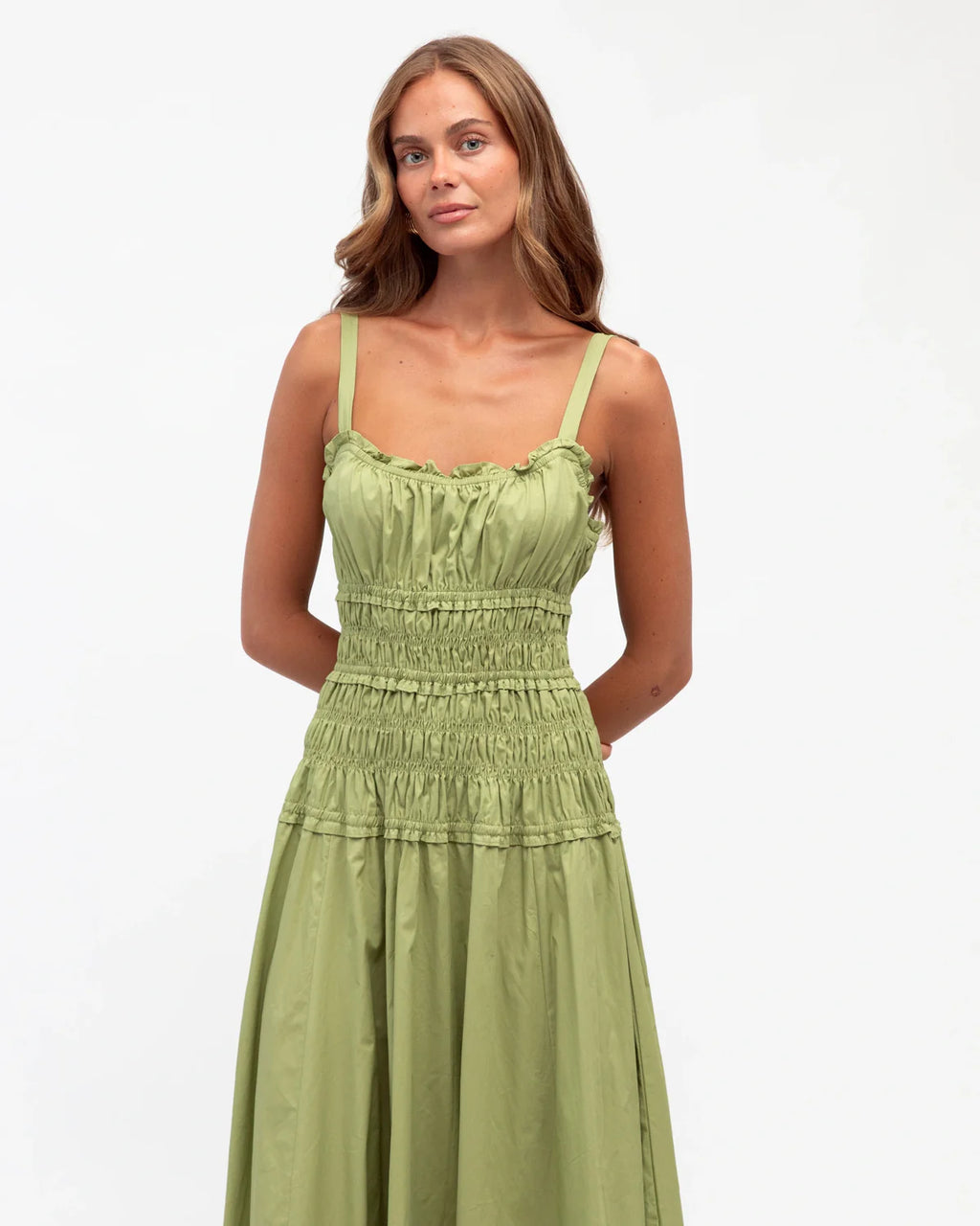 White Closet Shirred Strappy Maxi Dress