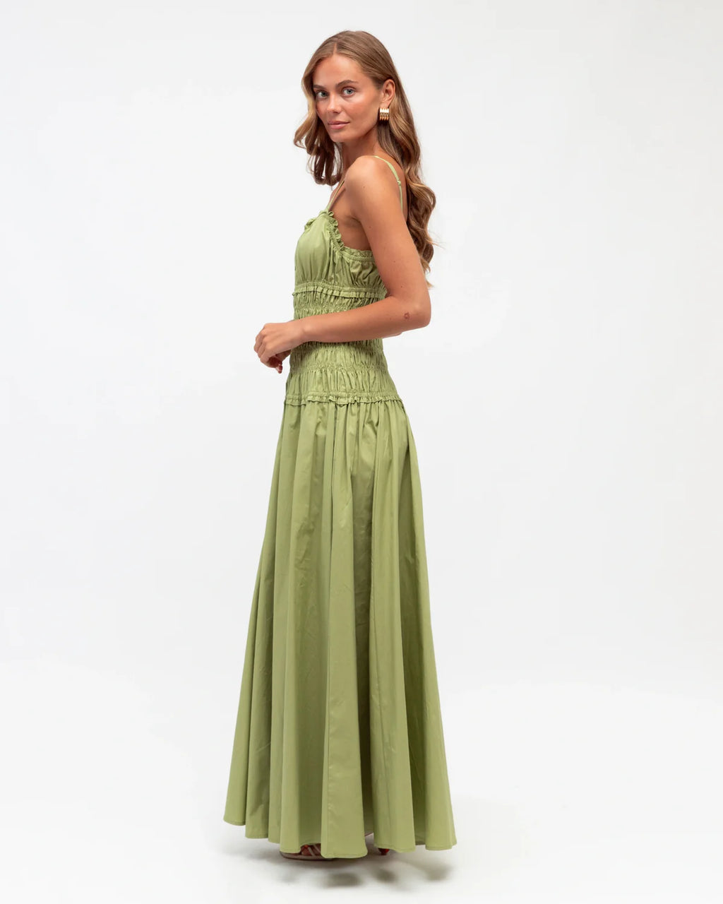 White Closet Shirred Strappy Maxi Dress