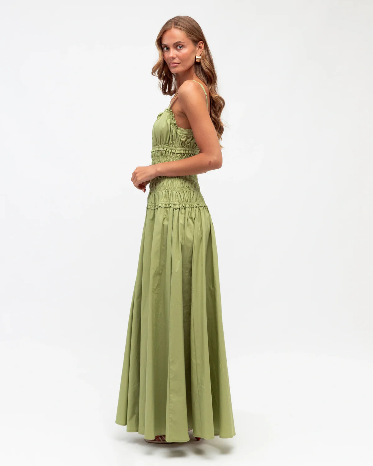 White Closet Shirred Strappy Maxi Dress