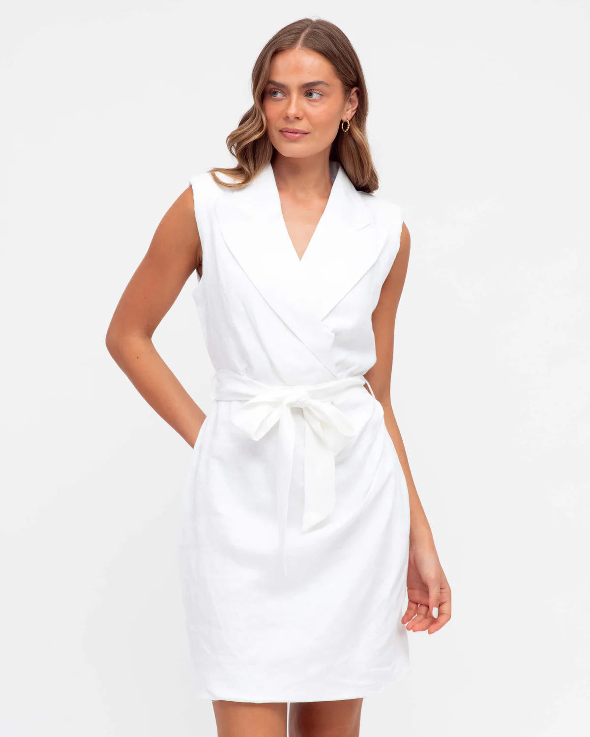 White Closet Sleeveless Tie Front Blazer Dress