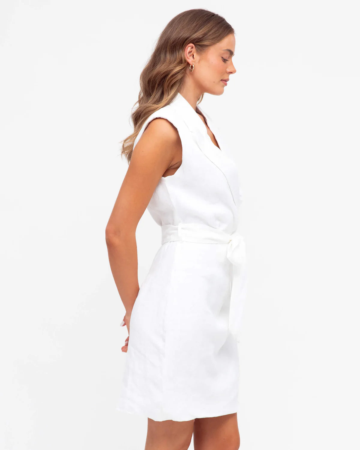 White Closet Sleeveless Tie Front Blazer Dress