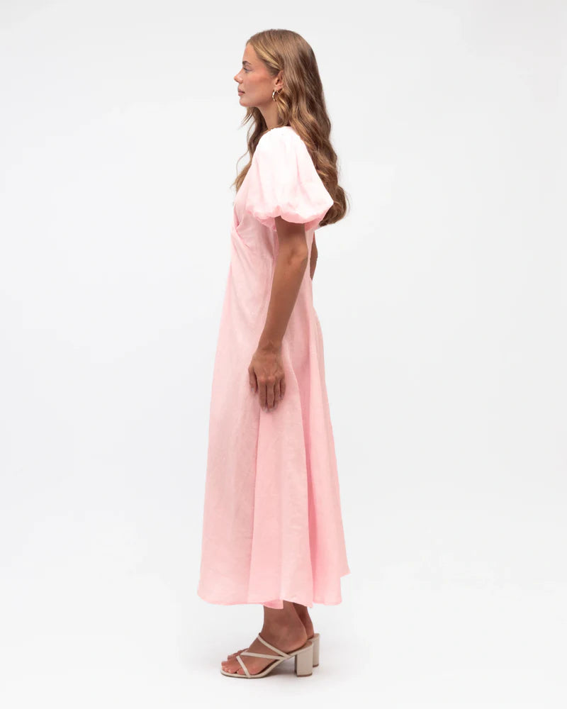 White Closet Balloon Sleeve Midi Dress