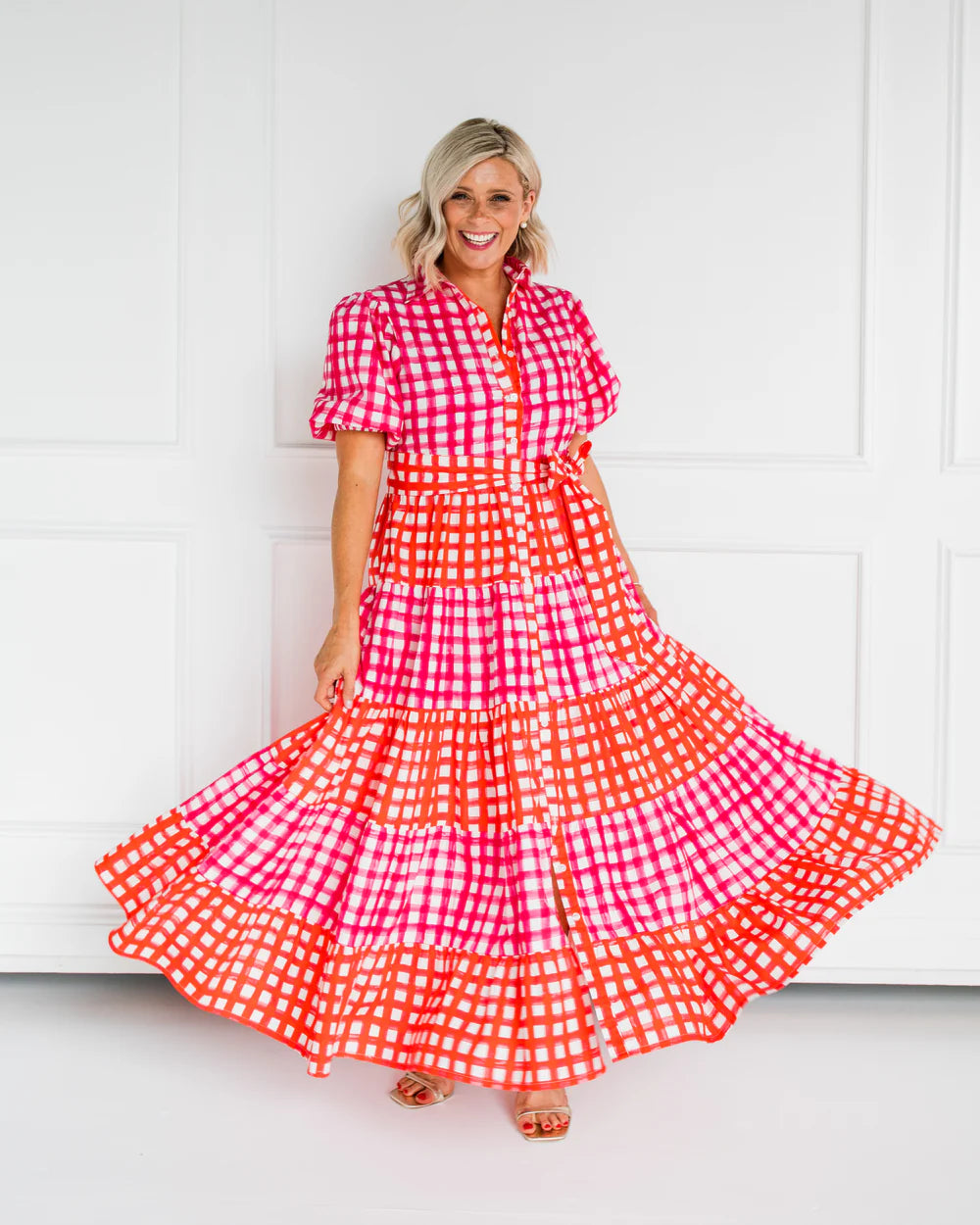 LIV & MILLY Pink and red gingham dress