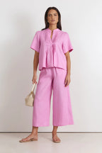 Adorne Percy Pleated Linen Top
