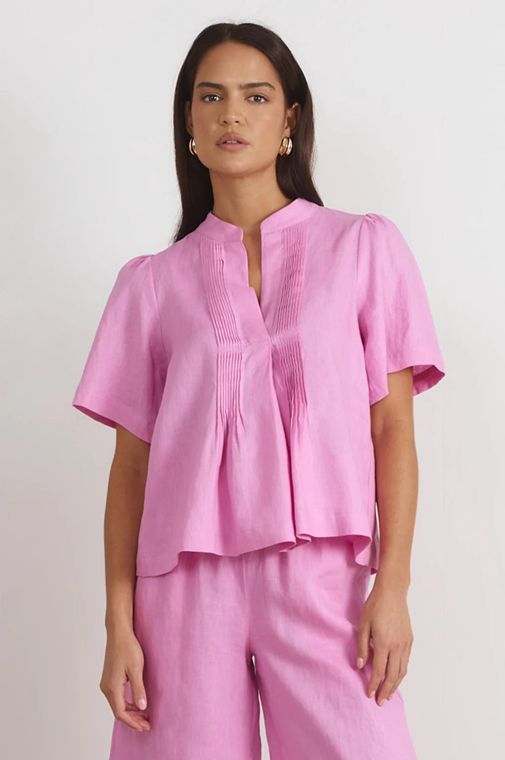 Adorne Percy Pleated Linen Top