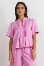 Adorne Percy Pleated Linen Top
