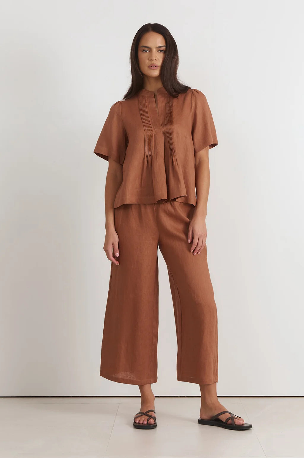 Adorne Percy Pleated Linen Top