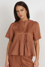 Adorne Percy Pleated Linen Top